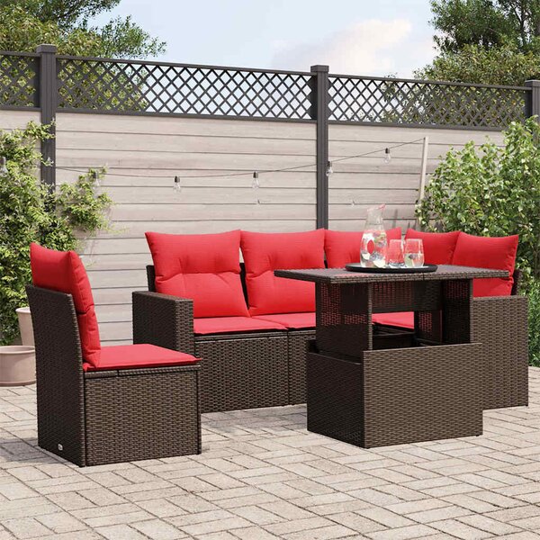 VidaXL 6 db barna polyrattan kerti kanapégarnitúra párnákkal