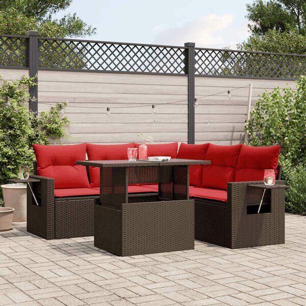 VidaXL 6 db barna polyrattan kerti kanapégarnitúra párnákkal