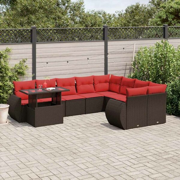VidaXL 10 db barna polyrattan kerti kanapégarnitúra párnákkal