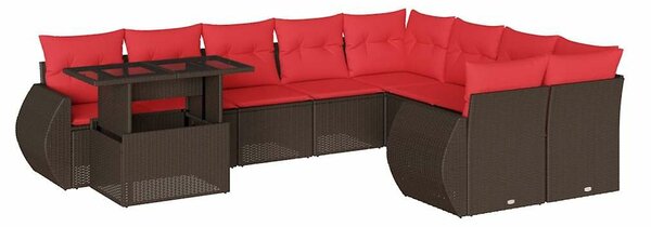 VidaXL 10 db barna polyrattan kerti kanapégarnitúra párnákkal
