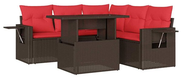 VidaXL 6 db barna polyrattan kerti kanapégarnitúra párnákkal