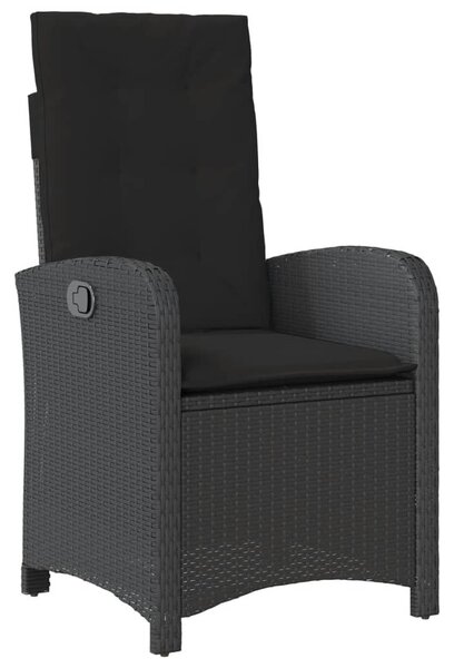 2 db fekete polyrattan dönthető kerti szék párnával