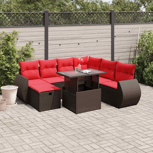 VidaXL 8 db barna polyrattan kerti kanapégarnitúra párnákkal