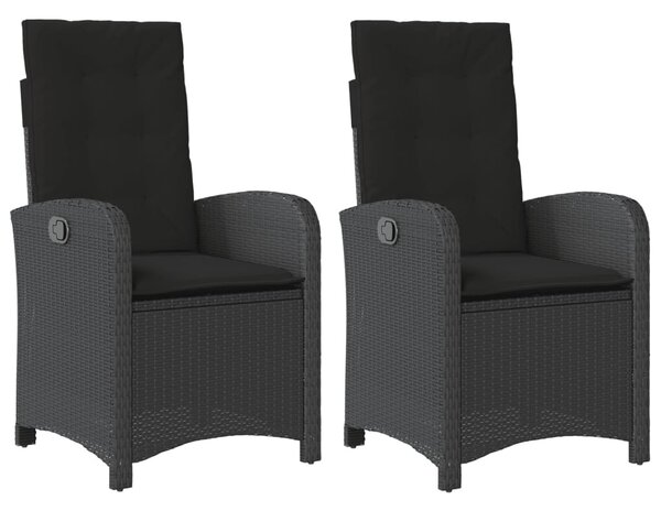 2 db fekete polyrattan dönthető kerti szék párnával
