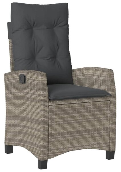 Szürke polyrattan dönthető kerti szék párnákkal
