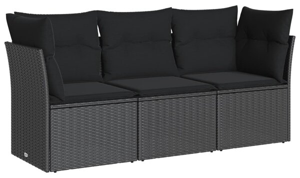 3 részes fekete polyrattan kerti ülőgarnitúra párnával