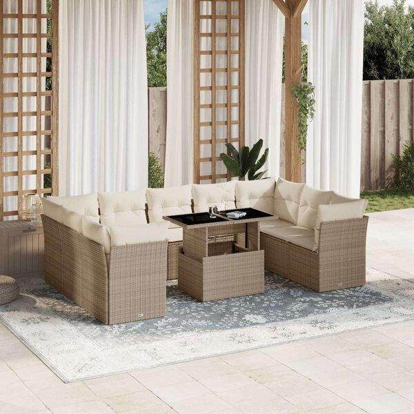 VidaXL Polyrattan Kerti Ülőgarnitúra - 10 részes - Bézs