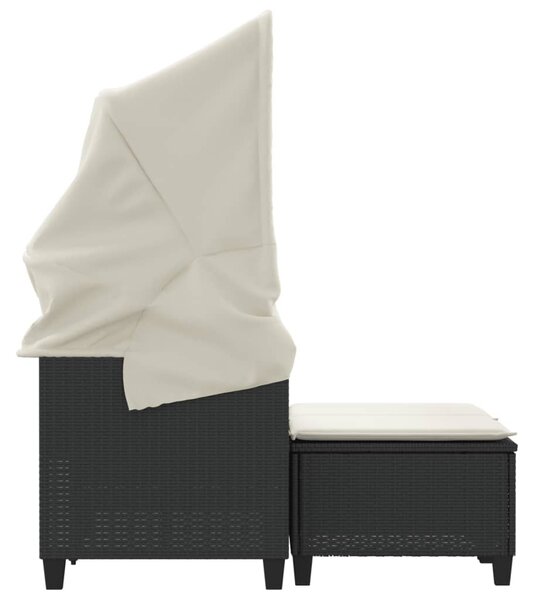 2 személyes fekete polyrattan kerti kanapé baldachinnal/székkel