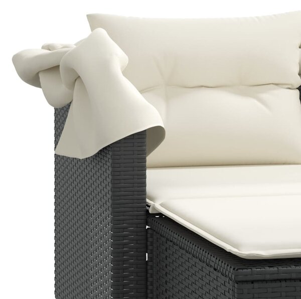 2 személyes fekete polyrattan kerti kanapé baldachinnal/székkel