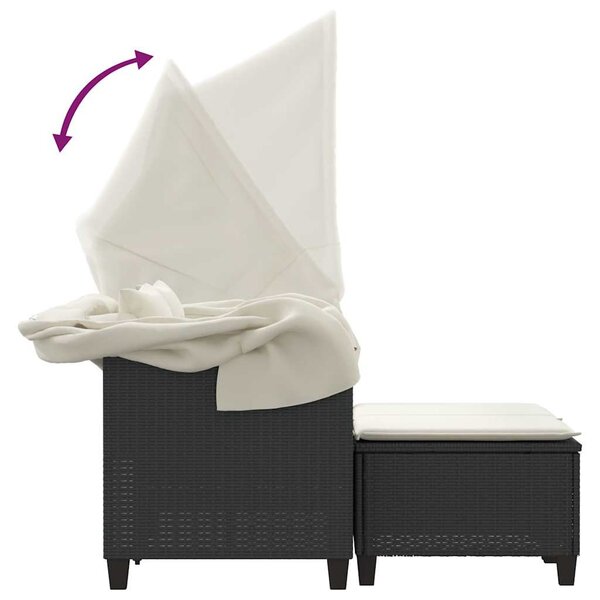 2 személyes fekete polyrattan kerti kanapé baldachinnal/székkel