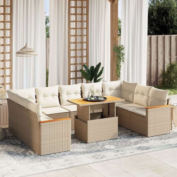 VidaXL Polyrattan Kerti Ülőgarnitúra - 10 részes - Bézs