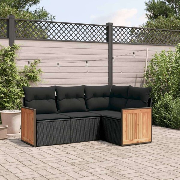 VidaXL 4 részes fekete polyrattan kerti ülőgarnitúra párnákkal