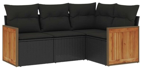 VidaXL 4 részes fekete polyrattan kerti ülőgarnitúra párnákkal