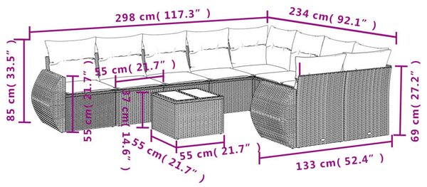 VidaXL Polyrattan Kerti Ülőgarnitúra - 10 részes - Bézs