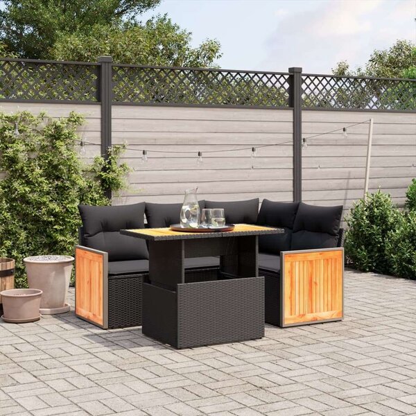 VidaXL 5 részes fekete polyrattan kerti kanapészett párnákkal