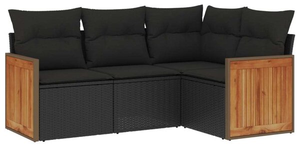 VidaXL 4 részes fekete polyrattan kerti ülőgarnitúra párnákkal