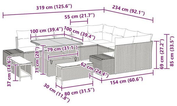 Kerti Kanapé Szett tárolóval 12 pcs Bézs Poli rattan