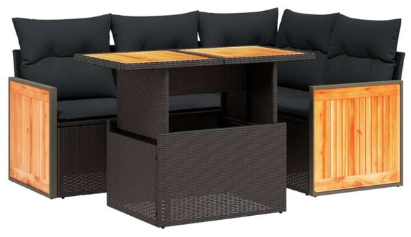 VidaXL 5 részes fekete polyrattan kerti kanapészett párnákkal