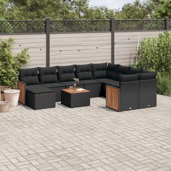 VidaXL Polyrattan Kerti Ülőgarnitúra - 11 részes - Fekete