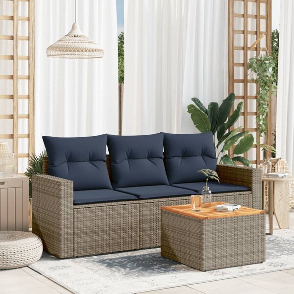 4 részes szürke polyrattan kerti ülőgarnitúra párnával