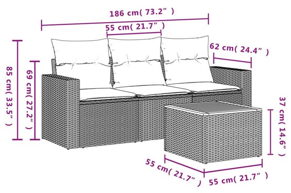 4 részes szürke polyrattan kerti ülőgarnitúra párnával