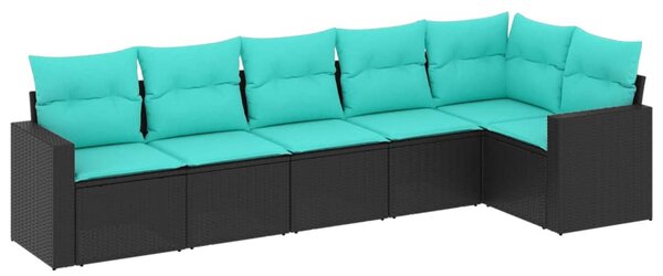 6 részes fekete polyrattan kerti ülőgarnitúra párnával