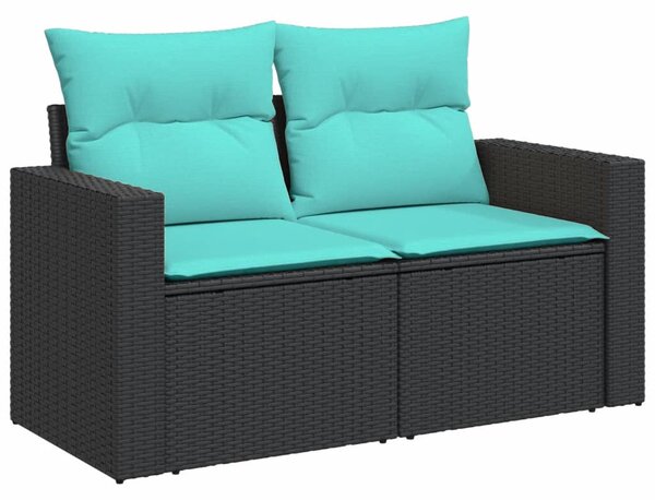 6 részes fekete polyrattan kerti ülőgarnitúra párnával