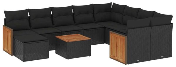 VidaXL Polyrattan Kerti Ülőgarnitúra - 11 részes - Fekete