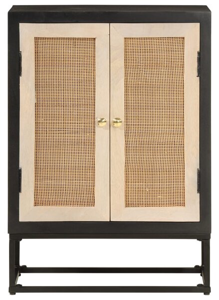 Fekete tömör mangófa és vas tálalószekrény 55 x 30 x 76 cm