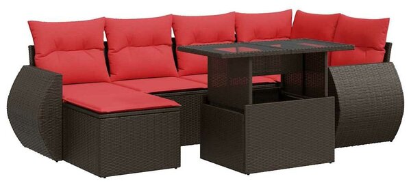 VidaXL 7 részes barna polyrattan akácfa kerti ülőgarnitúra párnákkal