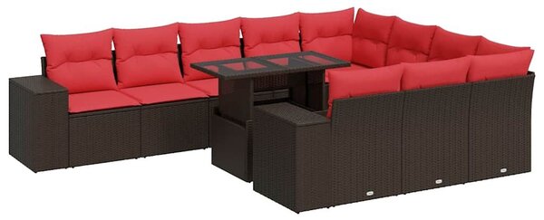VidaXL 11 részes barna polyrattan akácfa kerti ülőgarnitúra párnákkal