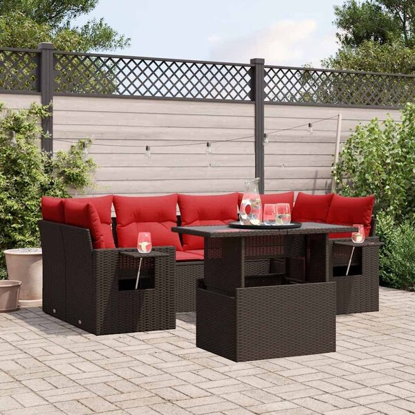VidaXL 7 db barna polyrattan kerti kanapégarnitúra párnákkal