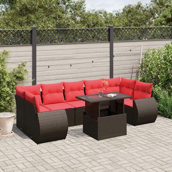 VidaXL 8 db barna polyrattan kerti kanapégarnitúra párnákkal