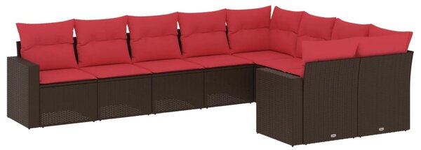 9-részes barna polyrattan kerti ülőgarnitúra párnákkal