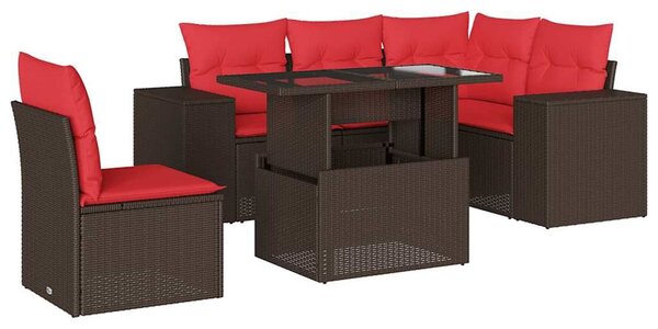 VidaXL 6 db barna polyrattan kerti kanapégarnitúra párnákkal
