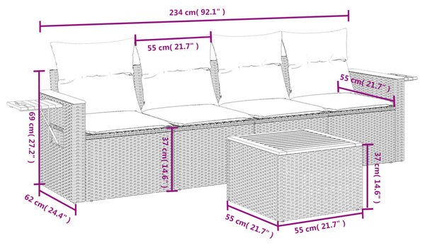 5 részes fekete polyrattan kerti ülőgarnitúra párnával