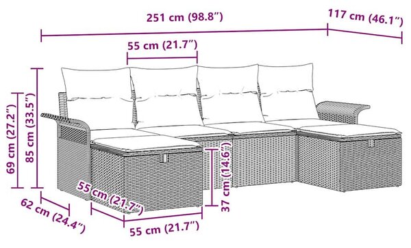 VidaXL Kerti Kanapé Szett párnával 6 pcs Beige és krém polirattan