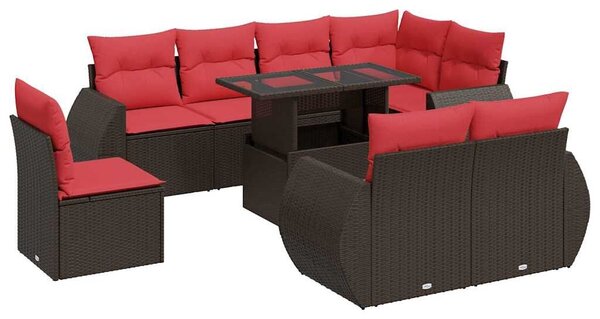VidaXL 9 részes barna polyrattan akácfa kerti ülőgarnitúra párnákkal