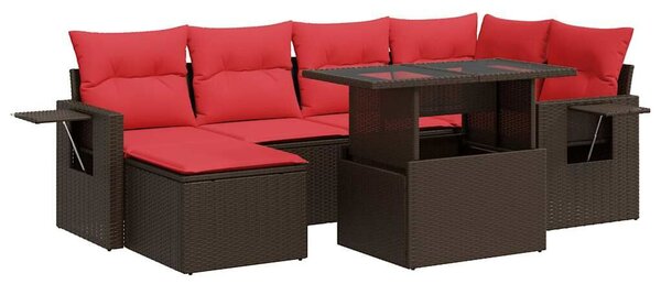 VidaXL 7 részes barna polyrattan akácfa kerti ülőgarnitúra párnákkal