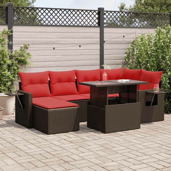 VidaXL 7 részes barna polyrattan akácfa kerti ülőgarnitúra párnákkal