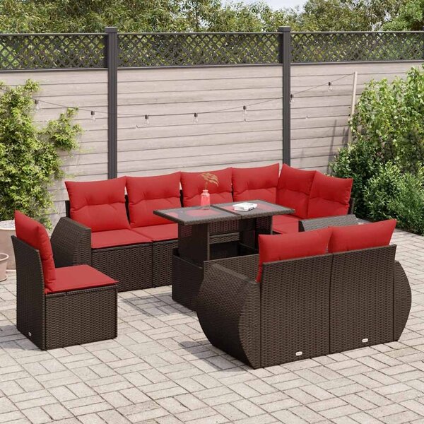 VidaXL 9 részes barna polyrattan akácfa kerti ülőgarnitúra párnákkal