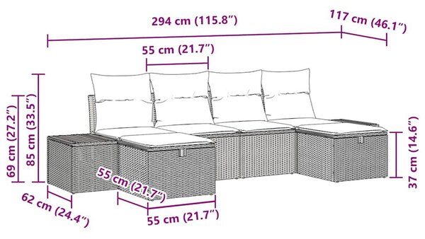 VidaXL Kerti Kanapé Szett párnával 6 pcs Bézs polirattan
