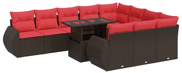 VidaXL 11 részes barna polyrattan akácfa kerti ülőgarnitúra párnákkal