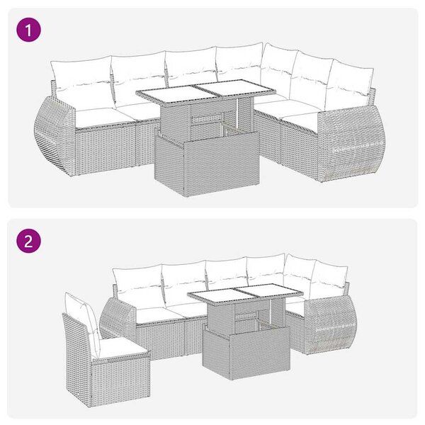 VidaXL 7 részes barna polyrattan akácfa kerti ülőgarnitúra párnákkal