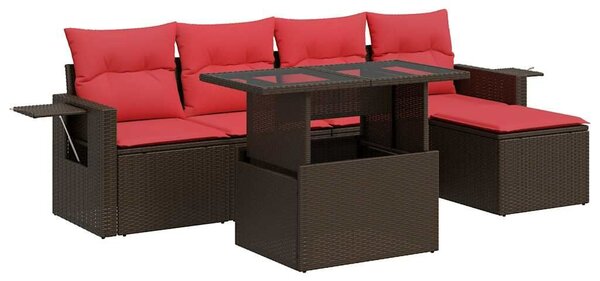 VidaXL 6 részes barna polyrattan akácfa kerti ülőgarnitúra párnákkal