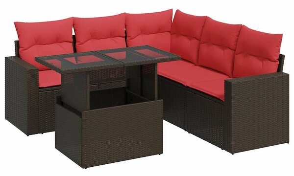 VidaXL 6 részes barna polyrattan akácfa kerti ülőgarnitúra párnával