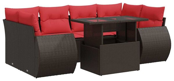 VidaXL 7 részes barna polyrattan akácfa kerti ülőgarnitúra párnákkal