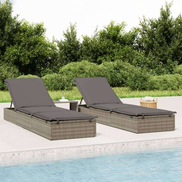 VidaXL Napozóágy Szett - 2 db, Szürke Polyrattan