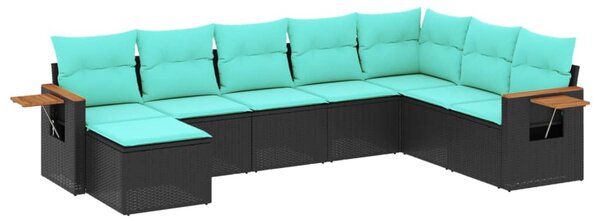 8 részes fekete polyrattan kerti ülőgarnitúra párnával