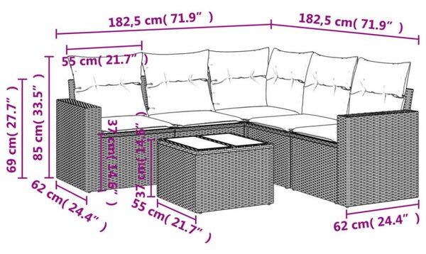 VidaXL 6 részes bézs polyrattan kerti ülőgarnitúra párnával